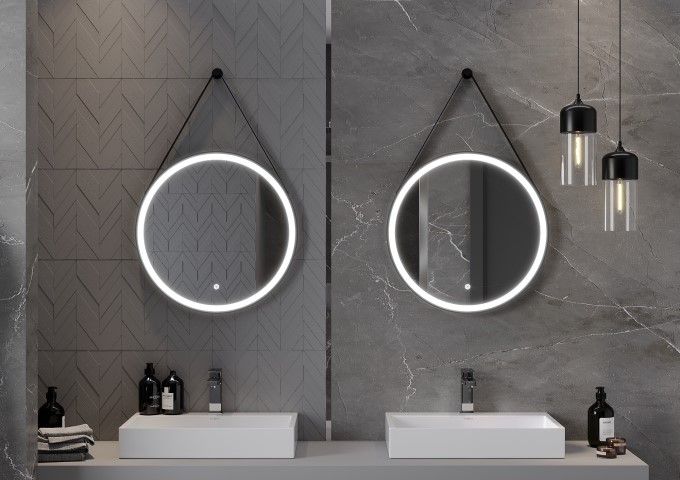 Ronde badkamerspiegels in een zwarte lijst