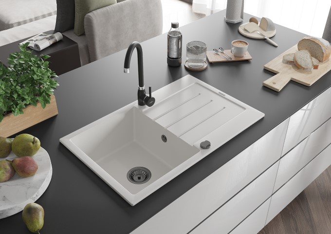 Granitische enkelvoudige witte spoelbakken