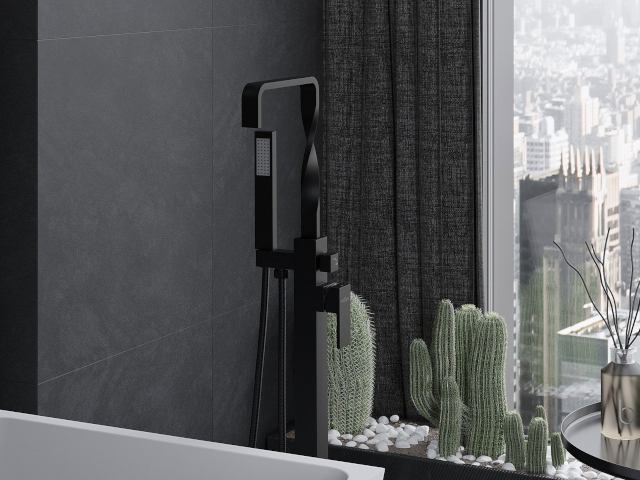 Zwarte matte gres in de badkamer