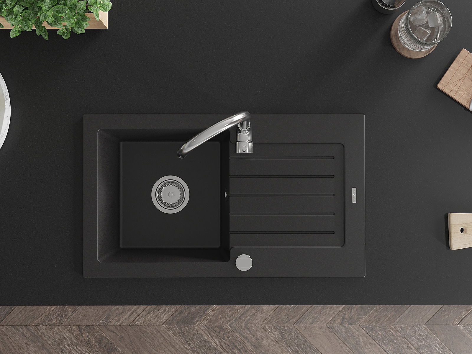 Eenkoms spoelbak met druiprek