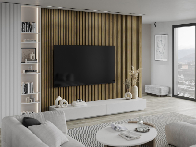 muurlamellen natuurlijke eik in de woonkamer