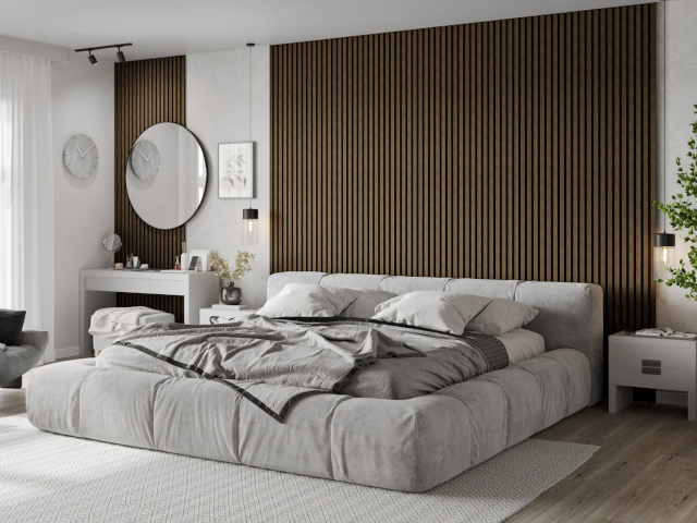 Slaapkamer met walnoot lamellen Mexen