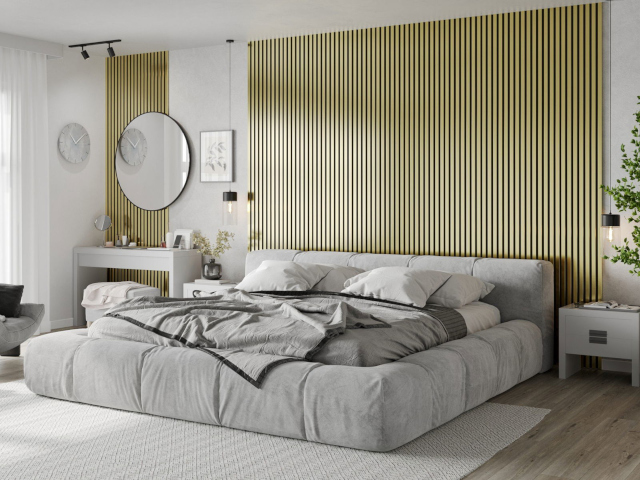Gouden wandlatten in de slaapkamer