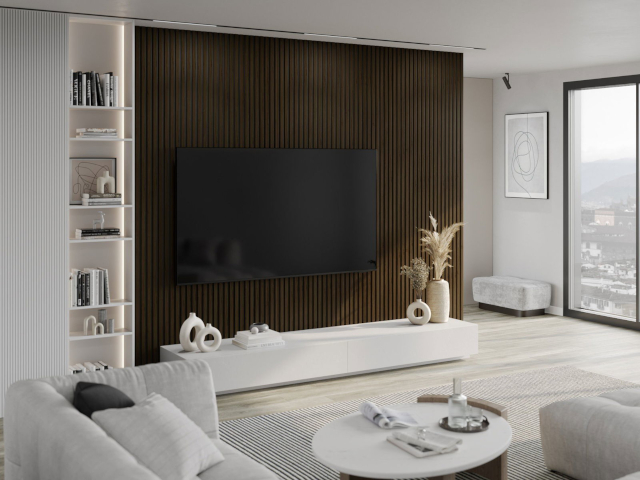 Wandlamellen wenge in de woonkamer