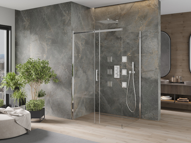 Bruine gres Mexen in badkamerinrichting