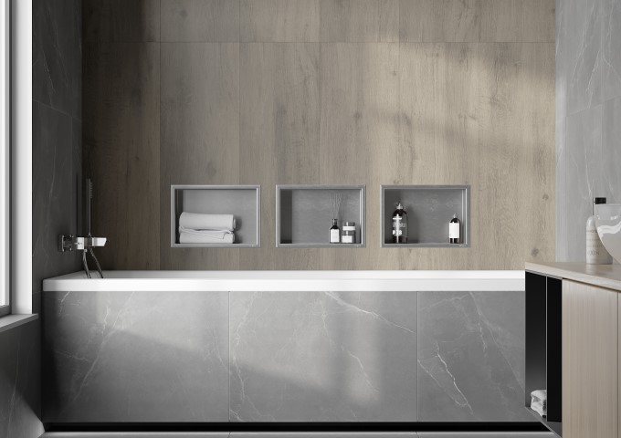 moderne badkamer met rechthoekig bad