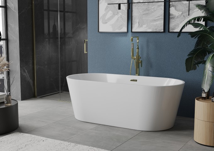 moderne badkamer met blauwe muur