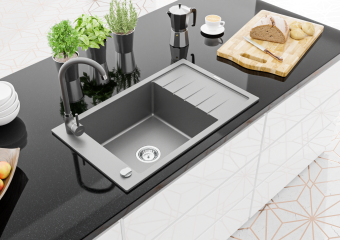 Grijze granieten spoelbakken