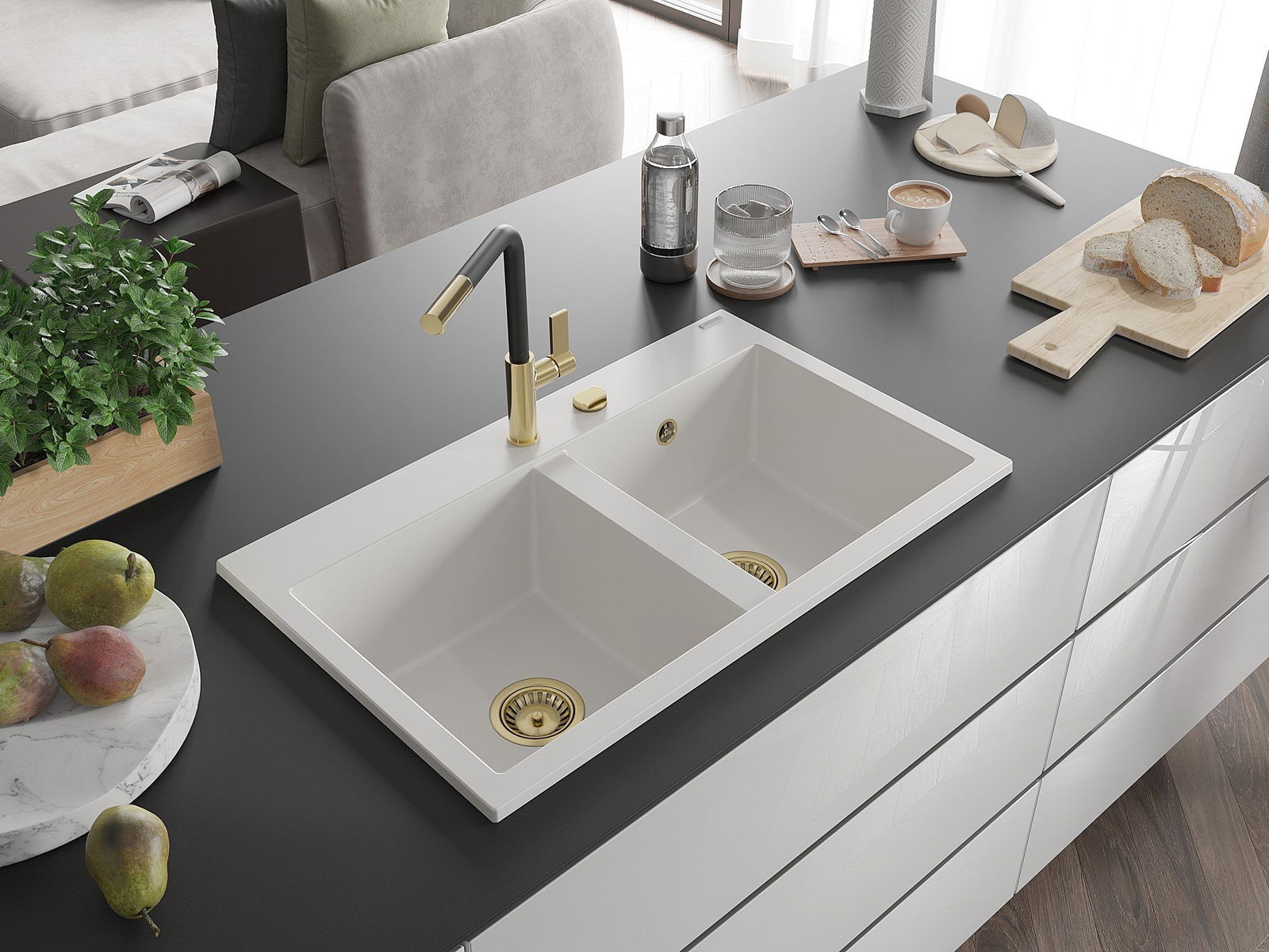 Gootsteen met twee compartimenten