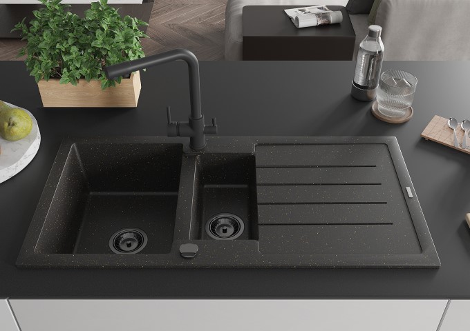 Granieten spoelbakken zwart/goud metallic