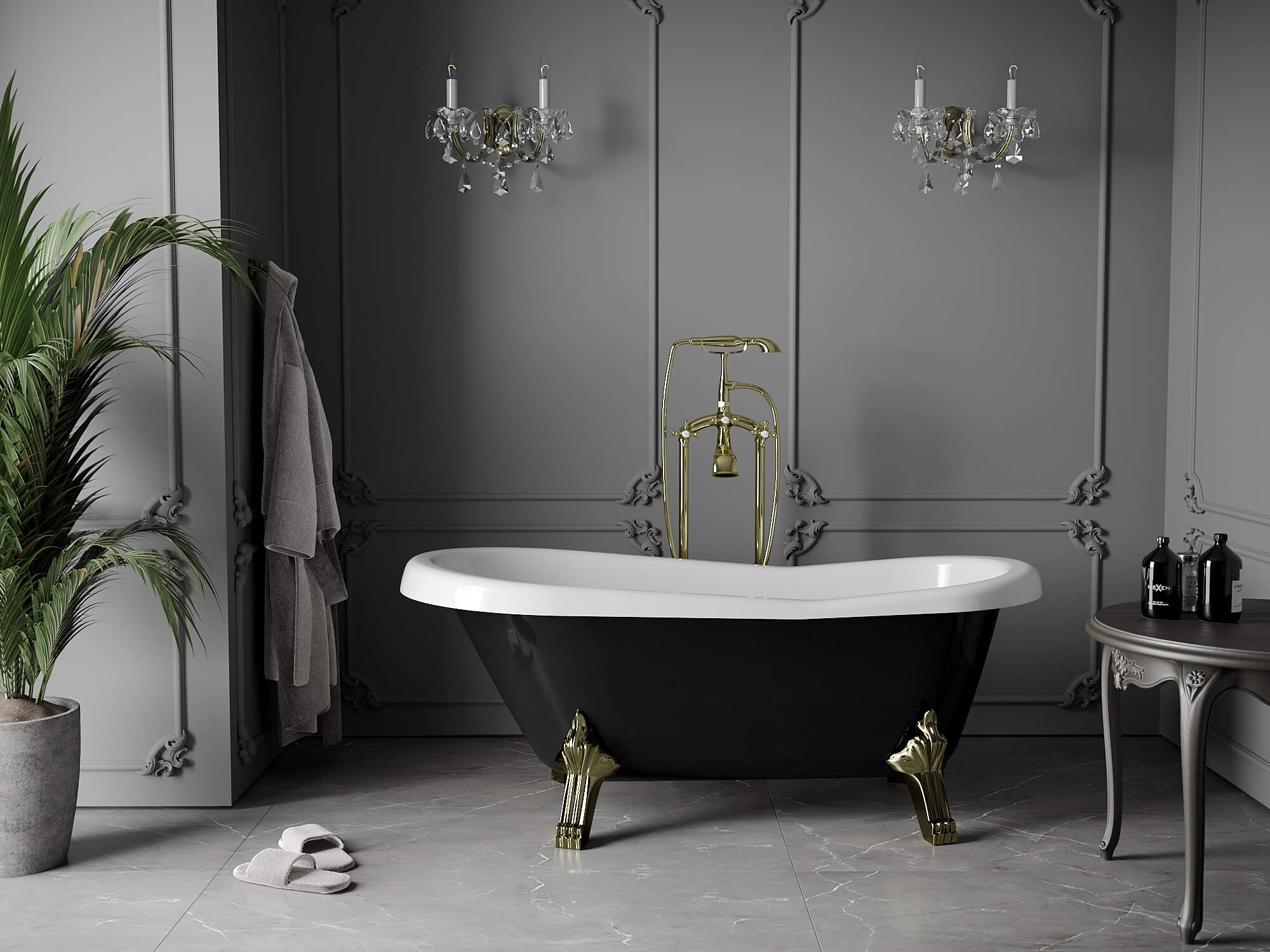 Badkuip-douchekranen wit/goud