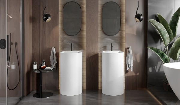 Houten accessoires in de badkamer in boho-stijl