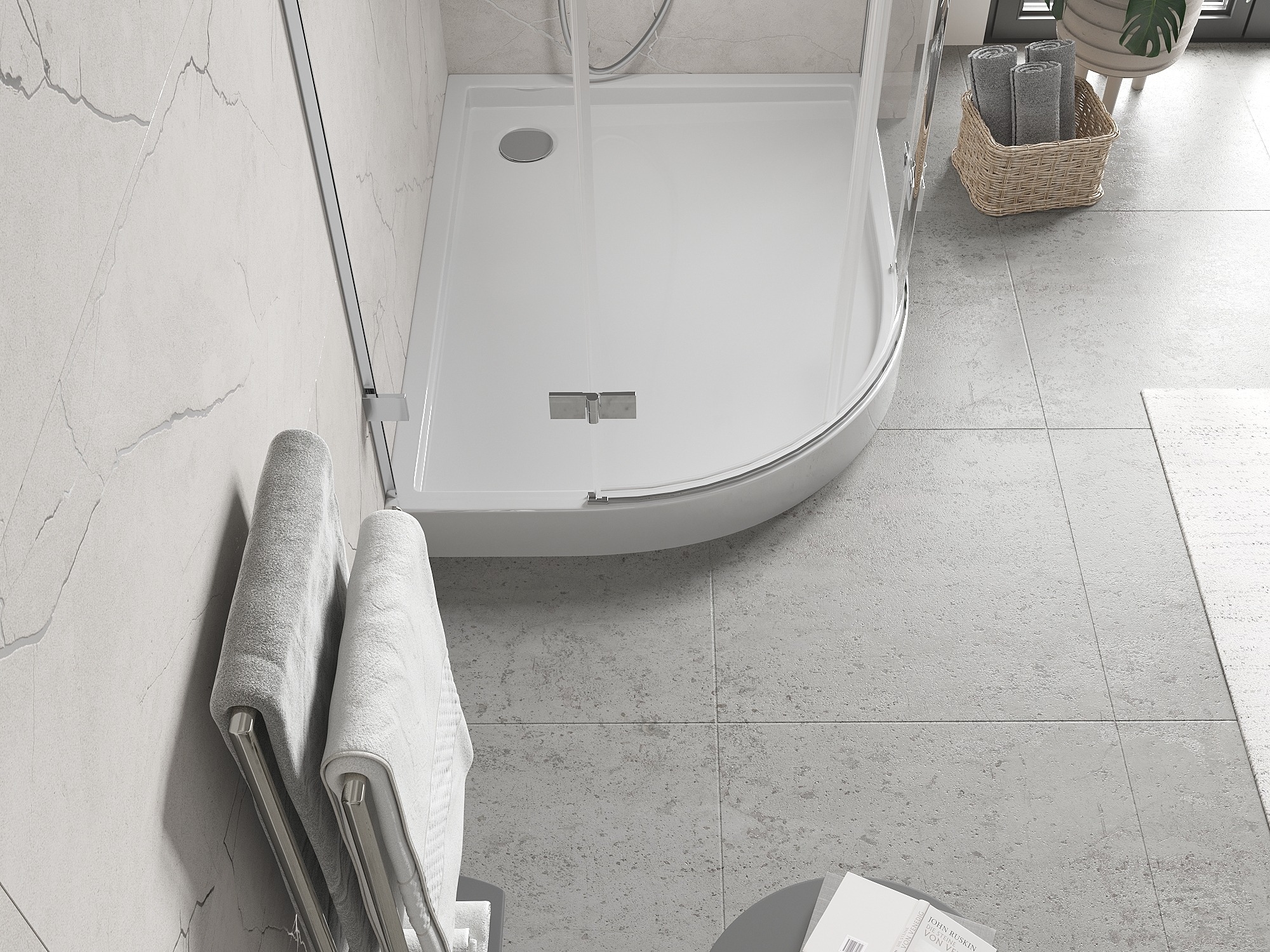 Asymmetrische halfronde douchebak voor de badkamer