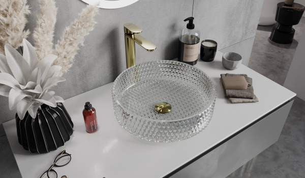 Elegante glamour badkamer – glas en gouden details