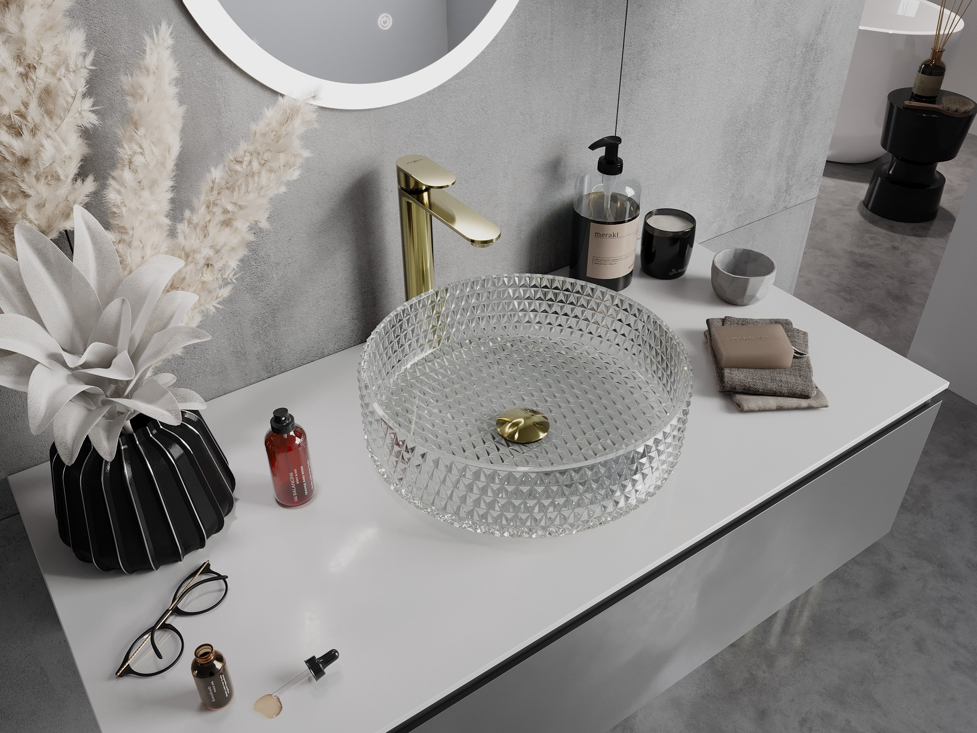 Elegante glamour badkamer – glas en gouden details