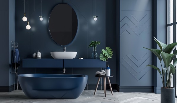 Hoe richt je een donkerblauwe badkamer in? Inspiraties, kleuren en accessoires