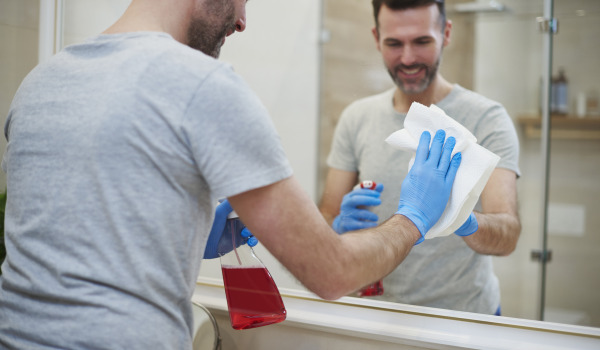 Waarmee maak je een glazen plank in de badkamer schoon?