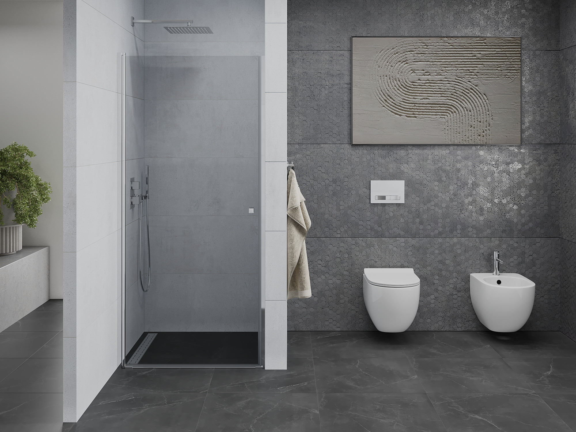 Ruime badkamer met douchedeuren