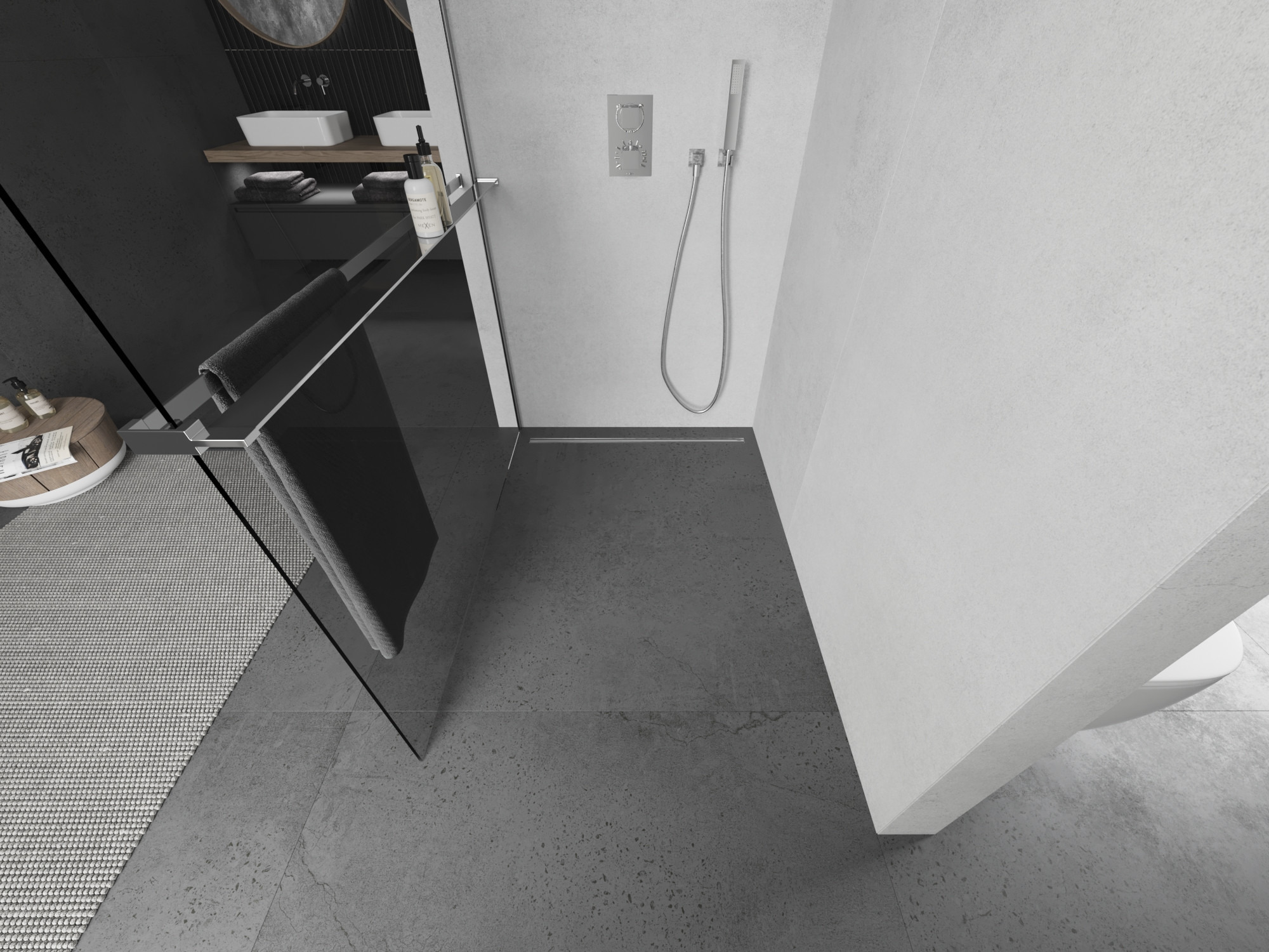 Douchewand met plank in moderne stijl