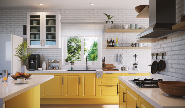 Bakstenen muur in de keuken