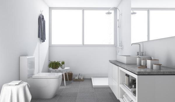 De plaats van de rechthoekige douchebak in de badkamer