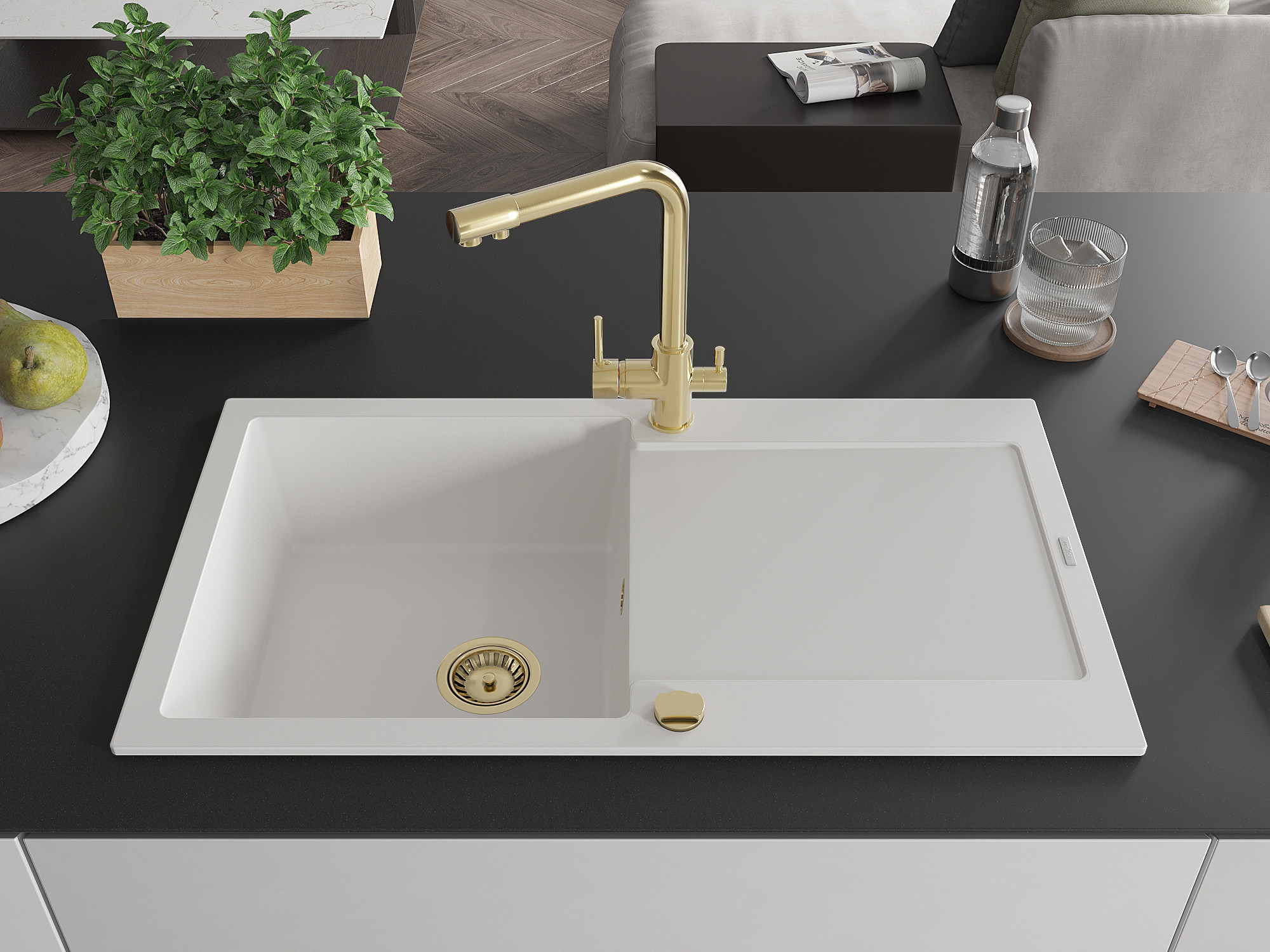 Luxe, gouden keukenkraan