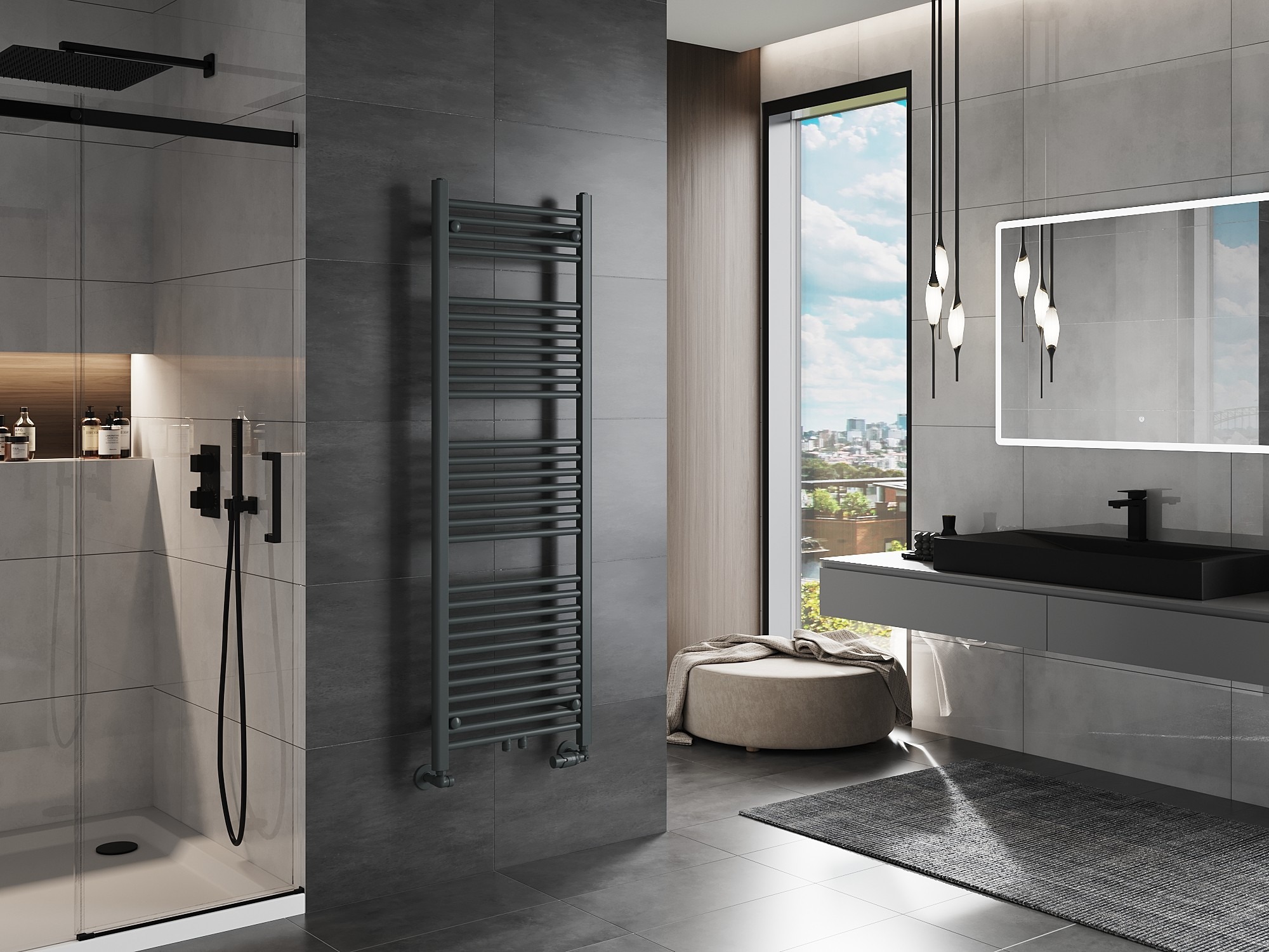 Antracietkleurige ladder radiator voor de badkamer