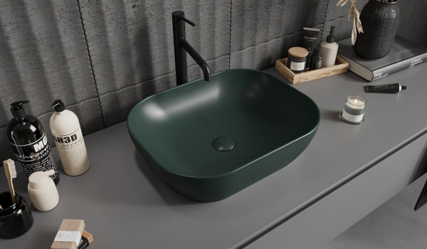 Groene opzetwastafel - een moderne toets voor de badkamer
